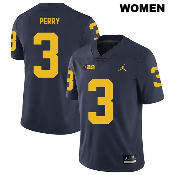 Women's NCAA Michigan Wolverines Jalen Perry #3 Navy Jordan Brand Authentic Stitched Legend Football College Jersey EO25V50IK